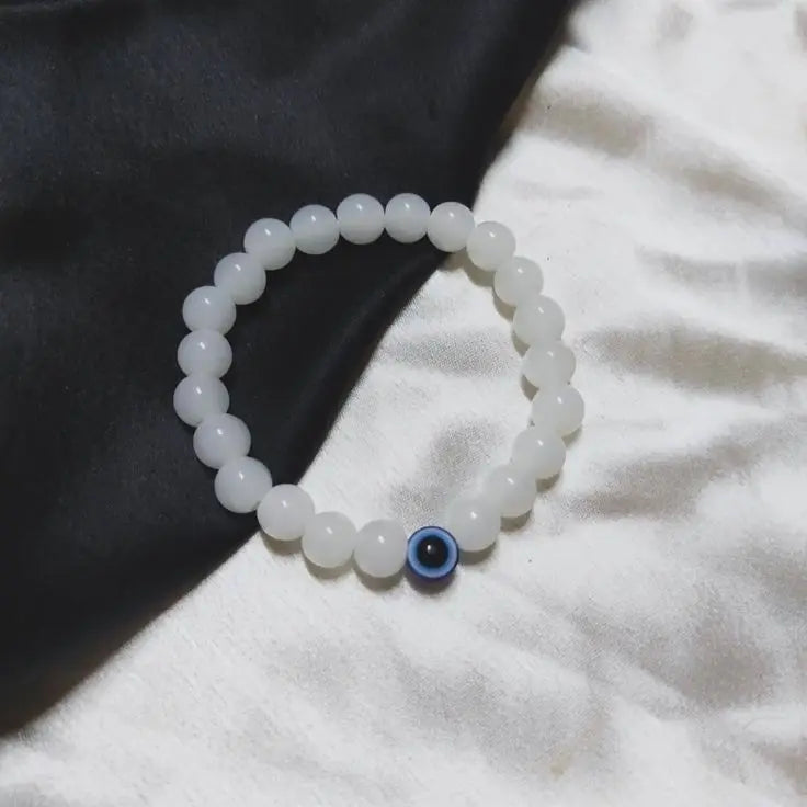 Evil eye beaded moonstone crystal bracelet unisex by Radiate