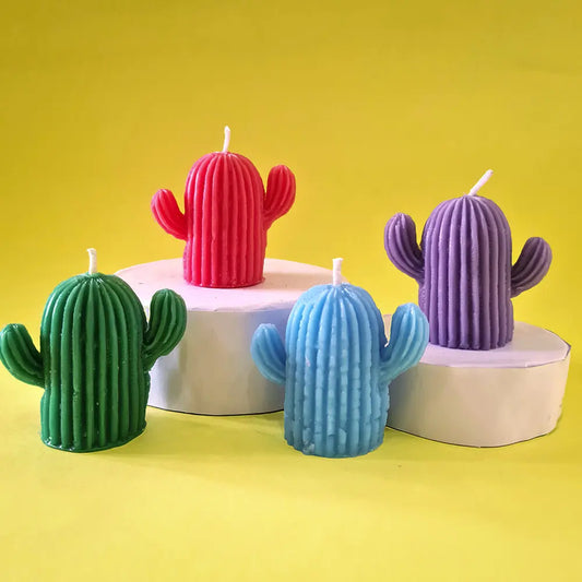 Pack of 4 Dancing Cacti scented pillar candles I Multicolor