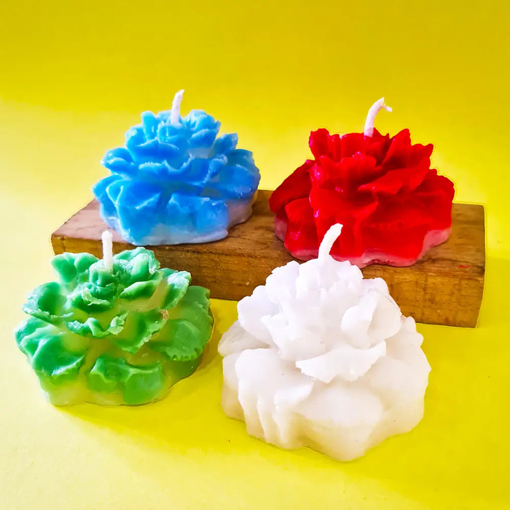 Pack of 4 Peony Rose Flower scented pillar candles I Multicolor
