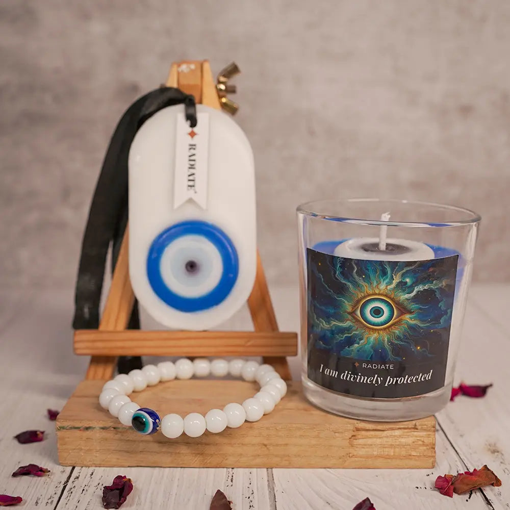 Evil Eye Protection Combo | Evil eye scented Candle, Bracelet & Wax tablet