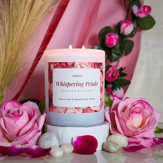Whispering Petals- Rose & Vanilla scented soy wax candle