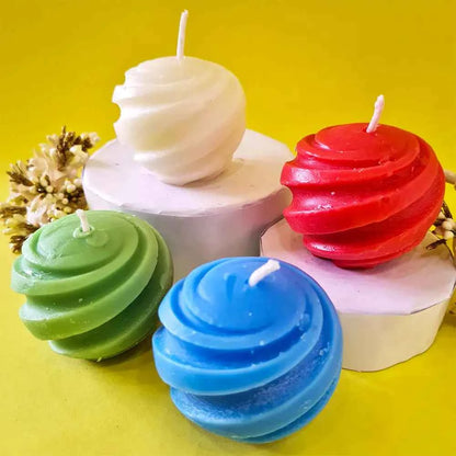 Pack of 4 Swirl Ball scented pillar candles I Multicolor